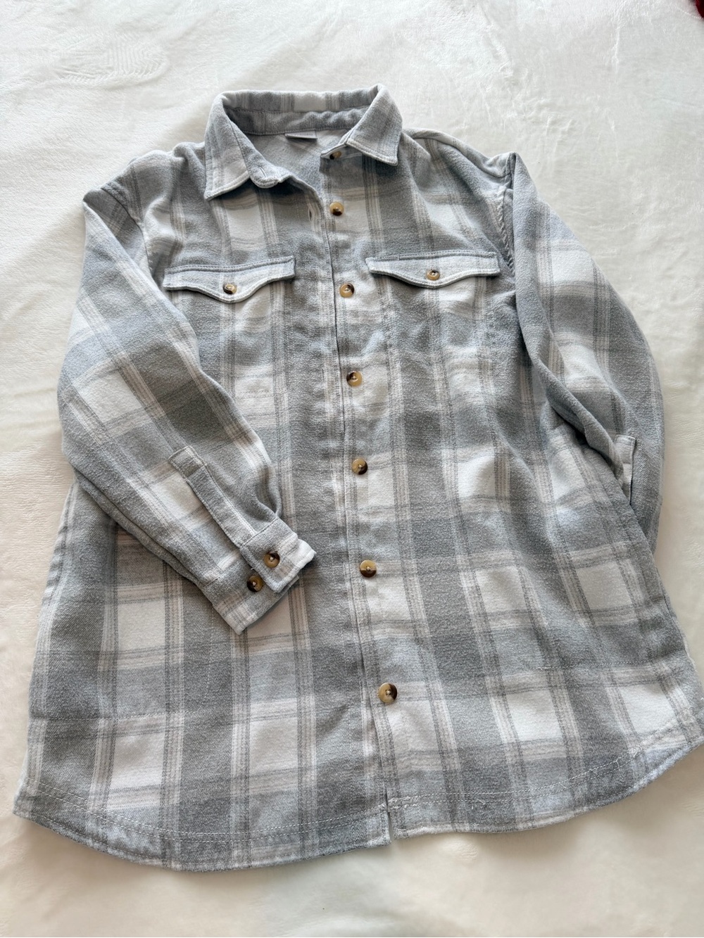 Columbia Sportswear Plaid Fleece Shacket / Shirt Jacket – Gray & Cream – Size XL